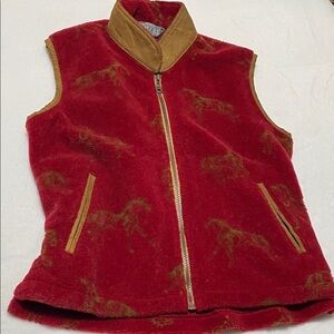 Vintage 90s Tsunami Fleece Horse Vest Red and Brown Sz S/P
